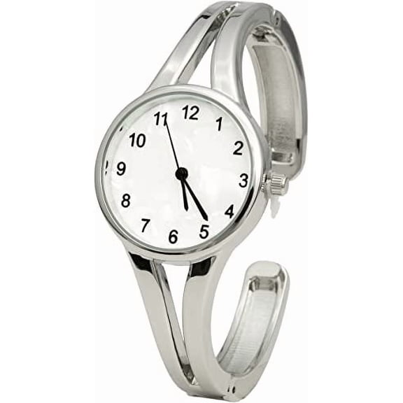 Blekon Collections Analog Womens 28mm Case Large Size Glossy Semi-Cuff Bangle Watch