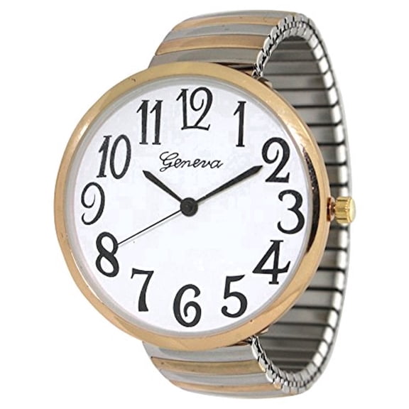 Blekon Collections Geneva Women's Large Face Analog Watch, 43mm Round Dial, Stretch Expansion Band, Easy-to-Read Metal Wrist Watch for Women