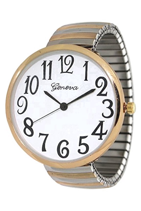 Collections Geneva Women's Large Face Analog Watch, 43mm Round Dial, Stretch Expansion Band, Easy-to-Read Metal Wrist Watch for Women