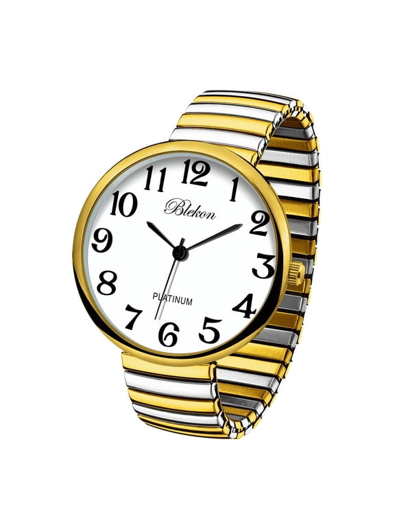 Collection Women's Large Face Analog Watch, 43mm Round Dial, Stretch Expansion Band, Easy-to-Read Metal Wrist Watch for Women