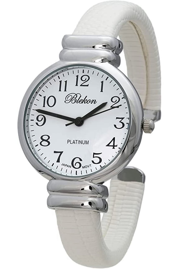 Collections Japanese Quartz 30mm Womens Snake Style Leather Cuff Bangle Watch