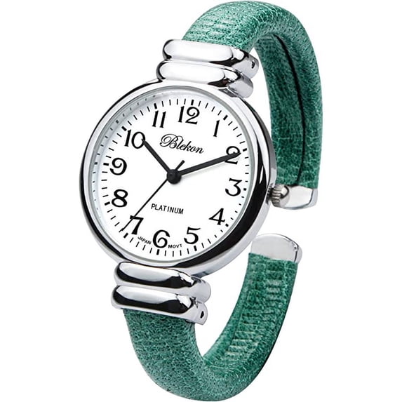 Blekon Collections Japanese Quartz 30mm Womens Snake Style Leather Cuff Bangle Watch