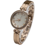 Blekon Collections Mens Analog Japanese Quartz Watch, 33mm Roman Numeral Dial, Rhinestone Bezel, Metal Link Bracelet Dress Wrist Watch