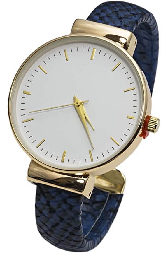 Collections Japanese Quartz 34mm Alloy Case Synthetic Leather Cuff Bangle Watch