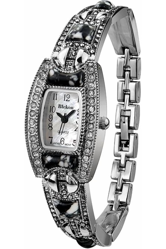 Collections Japanese Quartz Ladies Square Stones 21mm Case Pearl Dial Metal Link Bracelet Fashion Watch