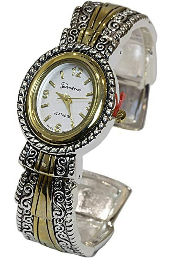 Collections Japanese Quartz Metal Western Style Decorated Oval Face Women's Bangle Cuff Watch