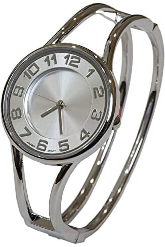 Collections Japanese Quartz Round Face Dial Metal Double Band Fashion Women's Bangle Cuff Watch 5215