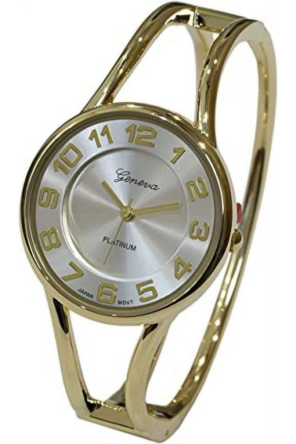 Collections Japanese Quartz Round Face Dial Metal Double Band Fashion Women's Bangle Cuff Watch 5215