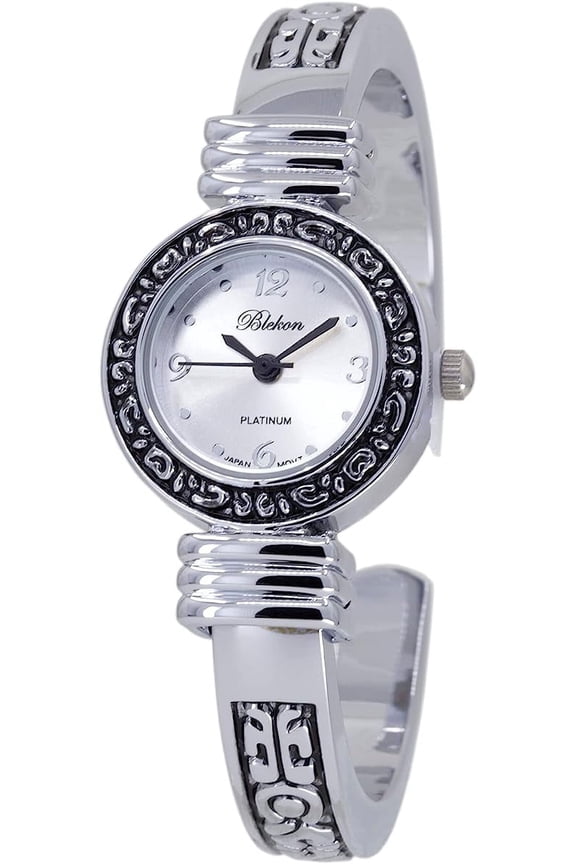 Collections Women's Analog Japanese Quartz Bracelet Watch, 23mm Unique Bezel, Metal Cuff Bangle Wrist Watch for Women, Fashion Dress Watch