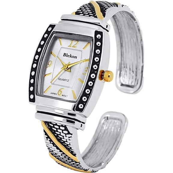 Blekon Collections Japanese Quartz Women's 25mm Case Elegant Cuff Detailed Bangle Watch (can only fit 6" to 7" Wrist)