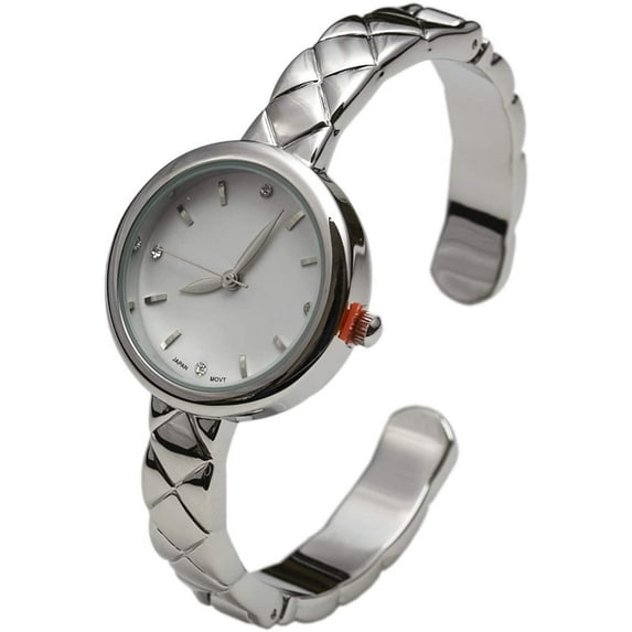 Blekon Collections Japanese Quartz Women's 28mm Case Classical Design Triangular Patterned Cuff Bangle Watch