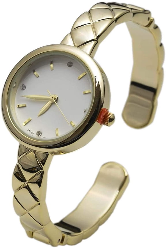 Collections Japanese Quartz Women's 28mm Case Classical Design Triangular Patterned Cuff Bangle Watch