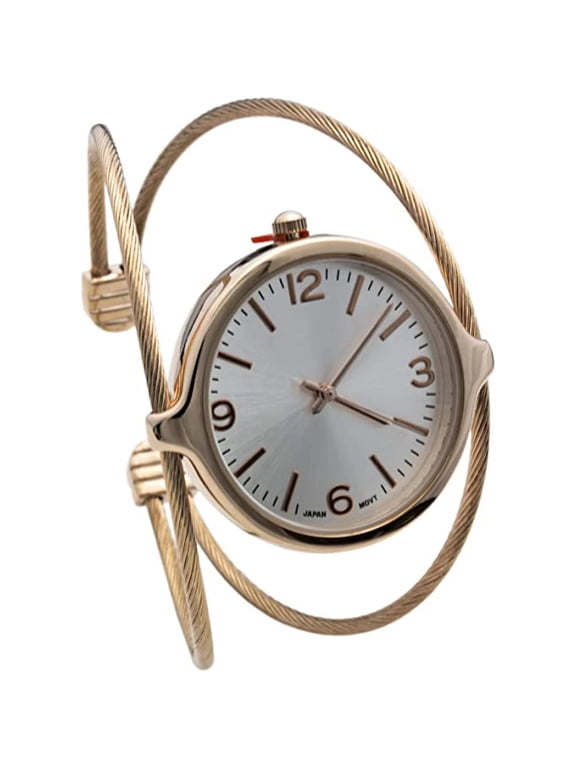 Collections Japanese Quartz Women’s Double Wire Cuff Bangle Watch, 31mm Case
