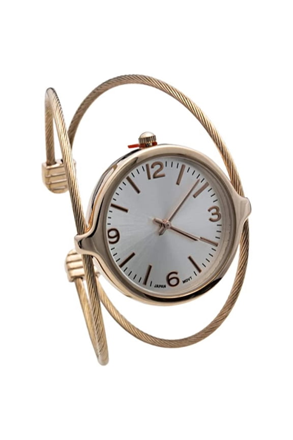 Collections Japanese Quartz Women’s Double Wire Cuff Bangle Watch, 31mm Case