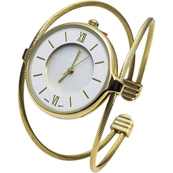 Blekon Collections Japanese Quartz Women’s Cuff Bangle Watch, 31mm Case, Double Wire Design