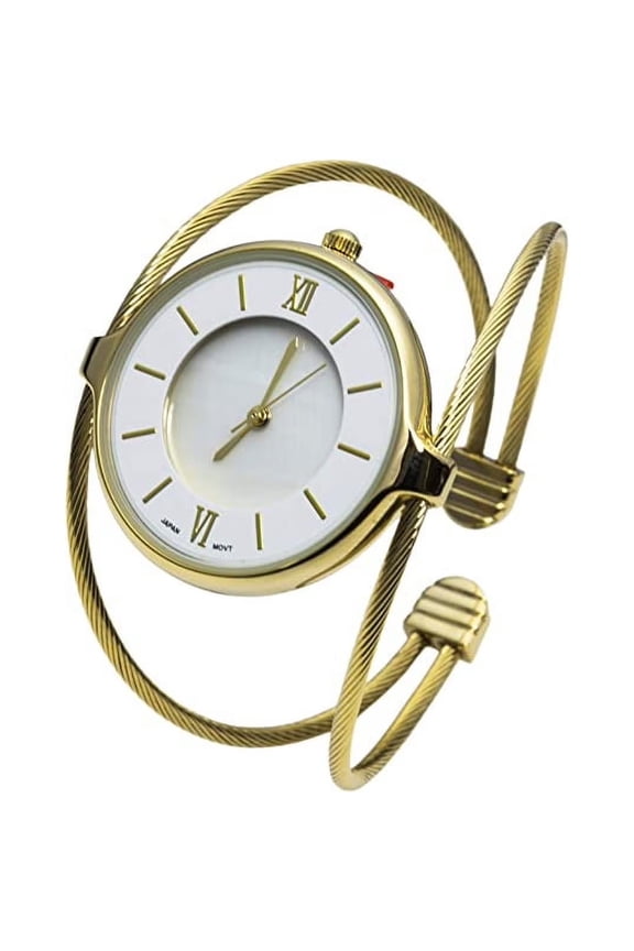 Collections Japanese Quartz Women’s Cuff Bangle Watch, 31mm Case, Double Wire Design