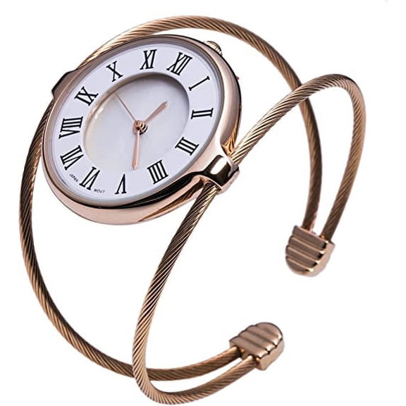 Blekon Collections Japanese Quartz Women's 31mm Case Double Wire Cuff Bangle Watch