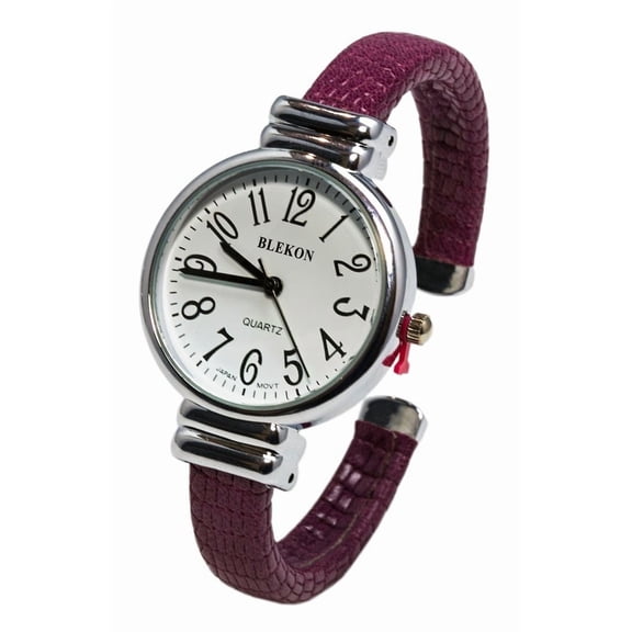 Blekon Collections Japanese Quartz Women's 31mm Case Snake Pattern Leather Cuff Bangle Watch