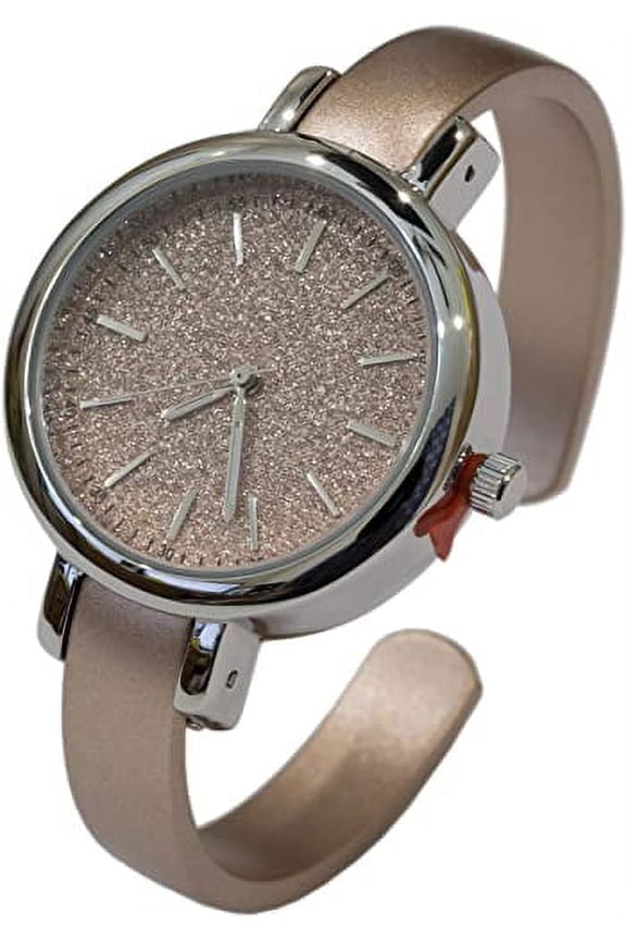 Collections Women's Analog Japanese Quartz Bracelet Watch, 33mm Sparkly Dial, Solid Metal Cuff Wrist Watch for Women, Fashion Dress Watch