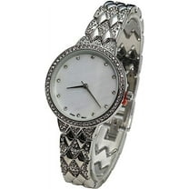 Blekon Collections Japanese Quartz Women's 34mm Case Rhinestone Bezel Link Bracelet Watch