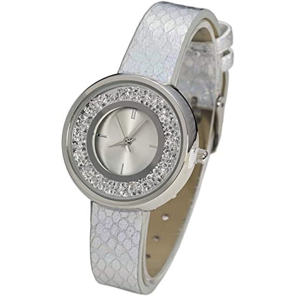 Blekon Collections Japanese Quartz Women's 34mm Case Small Crystal Grains Bezel Leather Strap Watch