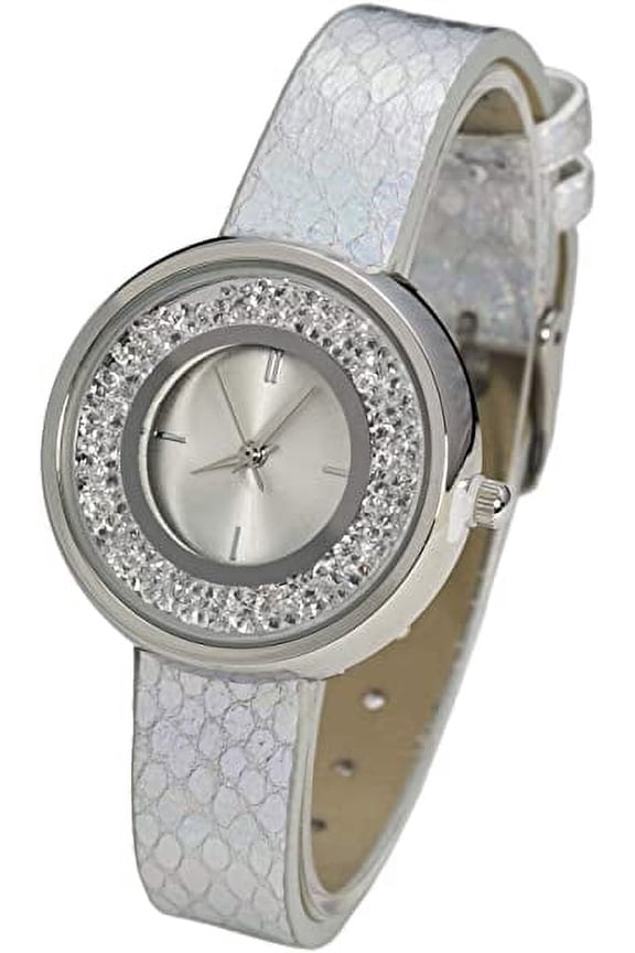 Collections Japanese Quartz Women's 34mm Case Small Crystal Grains Bezel Leather Strap Watch