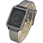 Blekon Collections Japanese Quartz Women's 34mm Rectangular Case Rhinestone Bezel Glossy Textured Leather Strap Watch