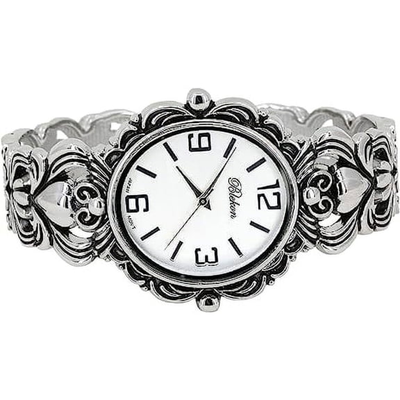 Blekon Collections Japanese Quartz Women’s 35mm Case Concho Cuff Bangle Watch, Intricate Stylish Design