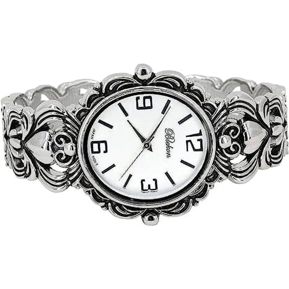 Blekon Collections Japanese Quartz Women’s 35mm Case Concho Cuff Bangle Watch With Intricate Stylish Design