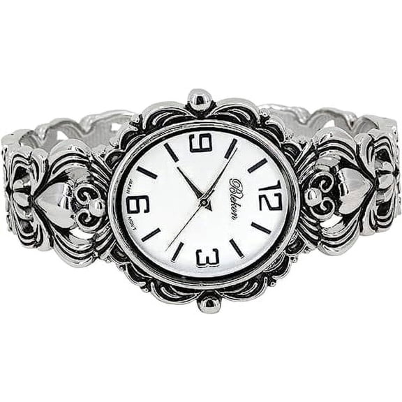 Blekon Collections Japanese Quartz Women’s 35mm Case Concho Cuff Bangle Watch with Intricate Stylish Design