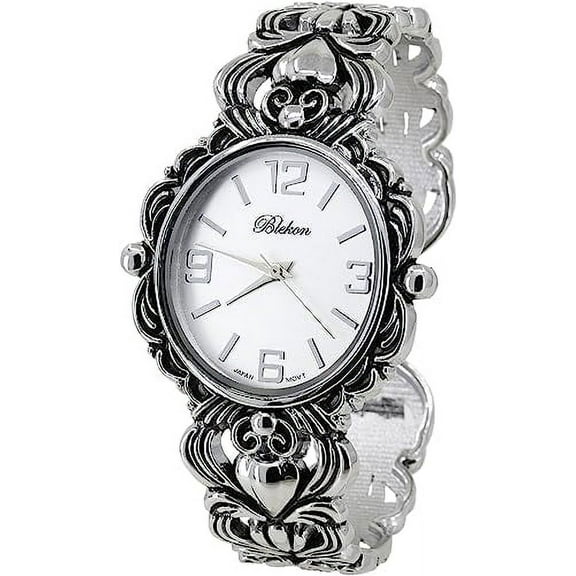 Blekon Collections Japanese Quartz Women's 35mm Case Intricate Style Concho Cuff Bangle Watch