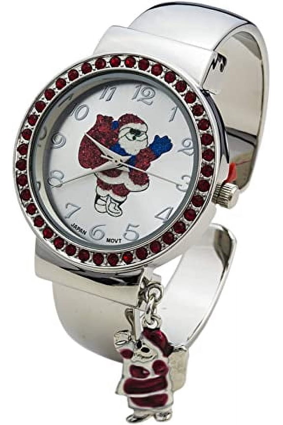 Collections Japanese Quartz Women's 36mm Case Christmas Themed Metal Cuff Bangle Watch