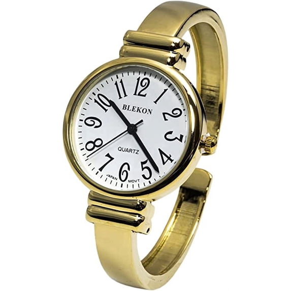 Blekon Collections Japanese Quartz Women's Easy to Read Round 31mm Case Metal Cuff Bangle Watch