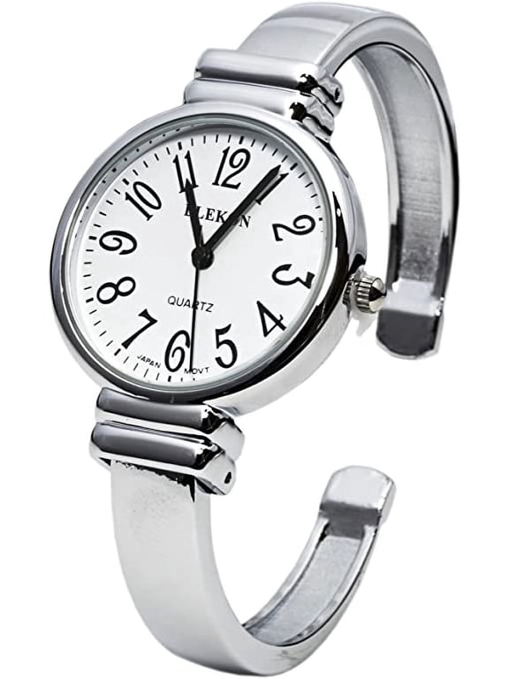 Collections Japanese Quartz Women's Easy to Read Round 31mm Case Metal Cuff Bangle Watch