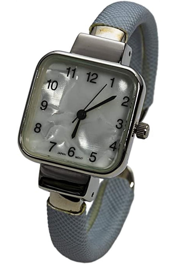Collections Japanese Quartz Women's Square 24.5mm Case Leather/Metal Cuff Bangle Watch