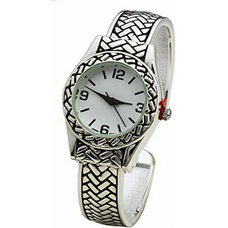Blekon Collections Japanese Quartz Womens 26mm Case Intricate Patterned Cuff Bangle Watch
