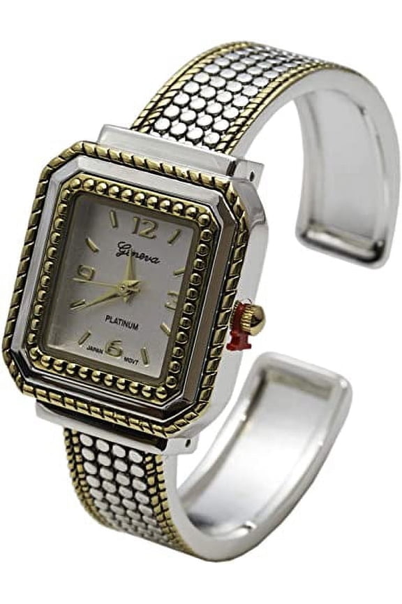 Collections Japanese Quartz Womens Analog 28mm Casual Rectangular Case Slightly Rough Textured Cuff Bangle Watch