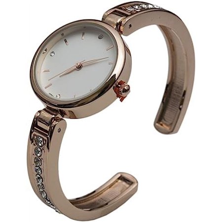 Blekon Collections Japanese Quartz Womens Elegant 28mm Case Rhinestone Cuff Bangle Watch