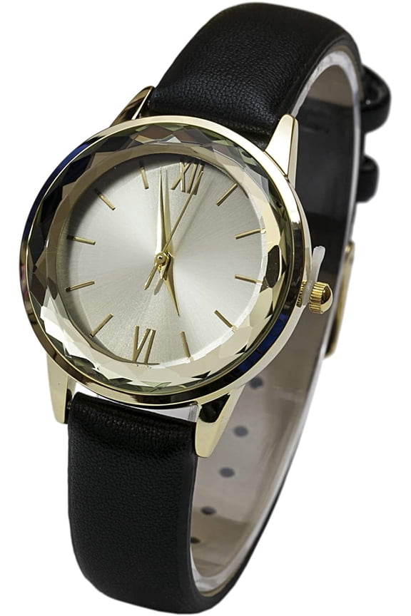 Collections Japanese Quartz Womens Elegant Cut Crystal Bezel Leather Strap Watch