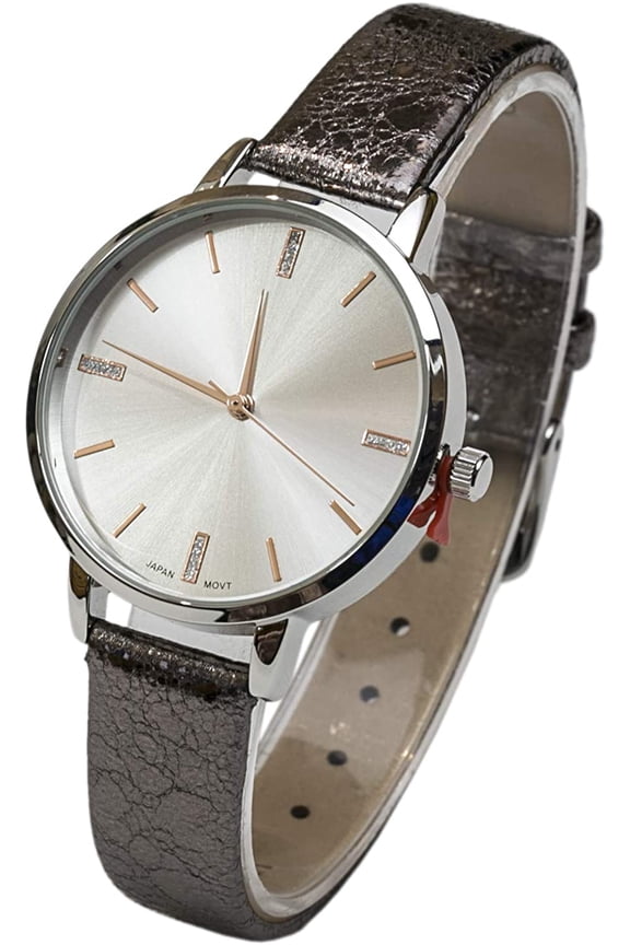 Collections Japanese Quartz Womens Elegant Design Rhinestone Dial Markings Genuine Sparkling Leather Strap Watch