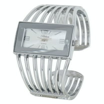 Blekon Collections Ladies Fashion Watch - Rectangular Analog Quartz Sturdy Stylish Wrist Watch Semi Cuff Bangle Watch