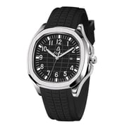 Blekon Collections Mens 44mm Quartz Watch, Comfortable Silicone Strap, Luminous Hands & Numbers, Easy-Read Date Display, Sleek Round Dial   Perfect for Everyday Wear Silver/Black