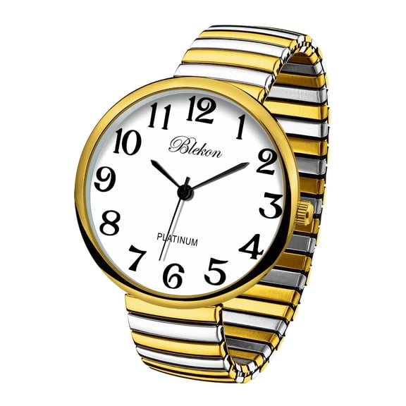 Blekon Collections New Super Large Face Stretch Band Japanese Movement PC21J Fashion Watch (Two-Tone)