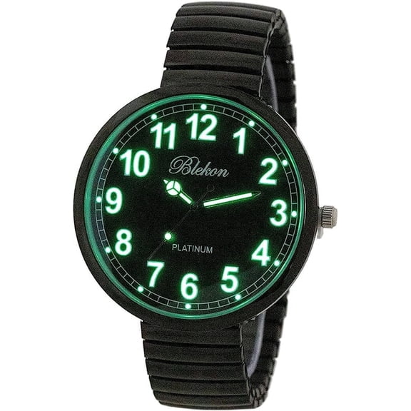 Blekon Collections Women's Large Face Analog Watch, Stretch Expansion Band, Japanese PC21J Quartz Movement, Luminous Hands & Numbers, Easy Read Wrist Watch for Women