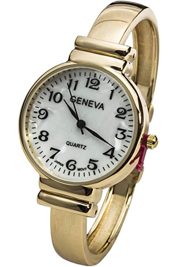 Collections Quartz Movement Mother of Pearl Dial Classic Design Womens Cuff Bangle Watch