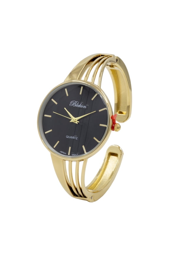Collections Quartz Women's 34mm Case Elegant Cuff Bangle Watch (Black/Gold)
