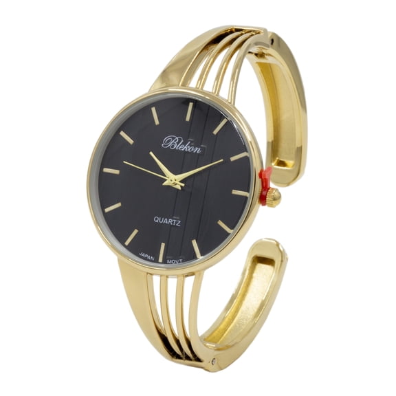 Blekon Collections Quartz Women's 34mm Case Elegant Cuff Bangle Watch (Black/Gold)