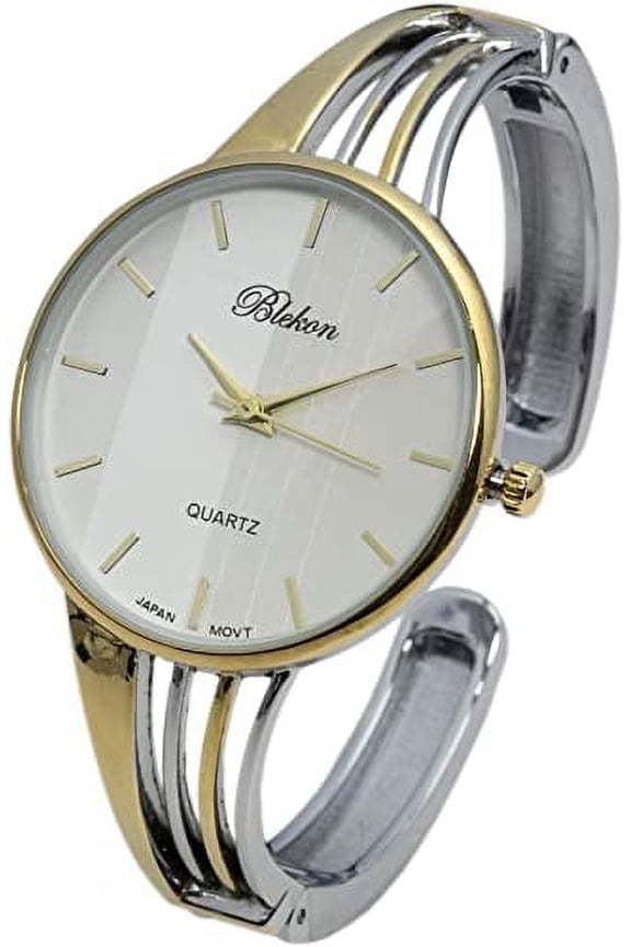 Collections Quartz Women's 34mm Case Elegant Cuff Bangle Watch (White/Rose-Gold)