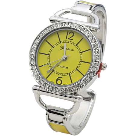 Blekon Collections Quartz Women's 34mm Rhinestone Bezel Cuff Bangle Watch
