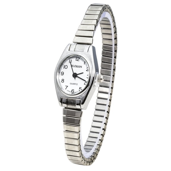 Blekon Collections Women's Analog Quartz Bracelet Watch, 19mm Oval Case, Thin Stretch Band Wrist Watch for Women, Petite Fashion Dress Watch